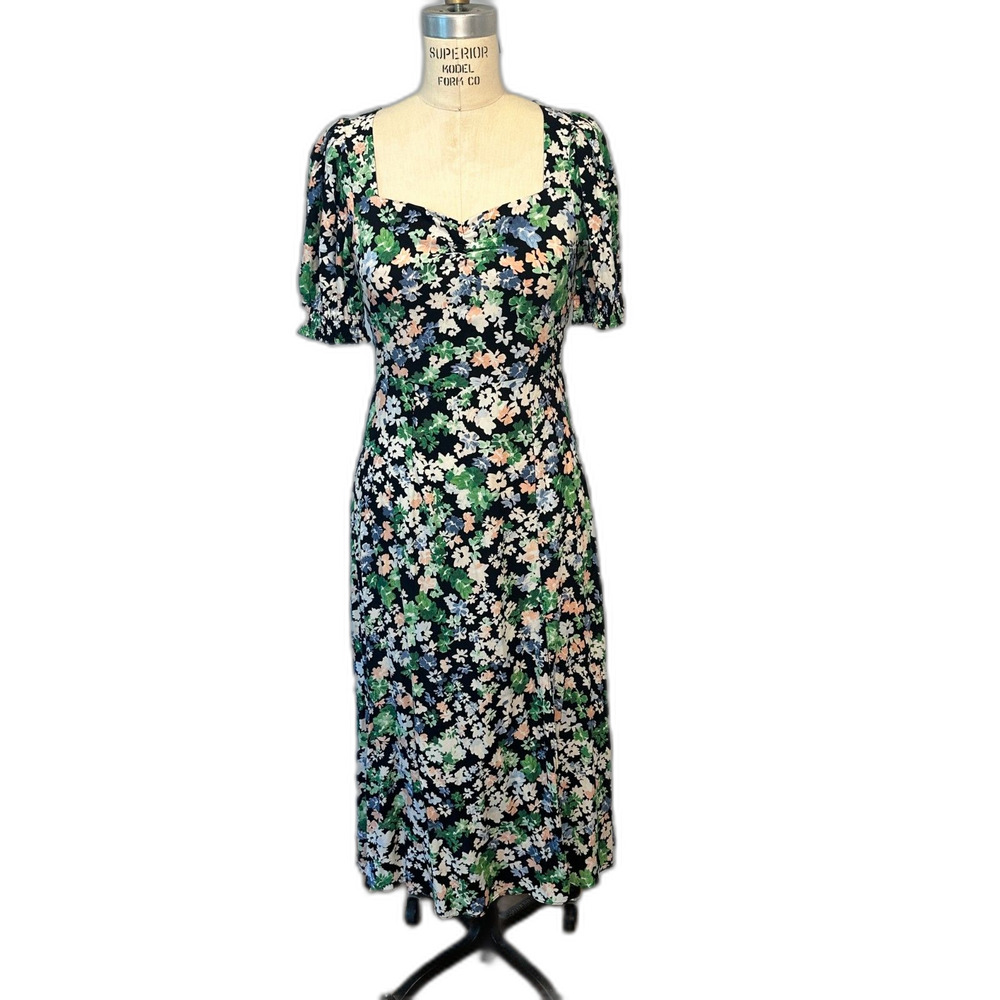 H&M Floral Puff Sleeve Maxi Slit Dress Size XXS